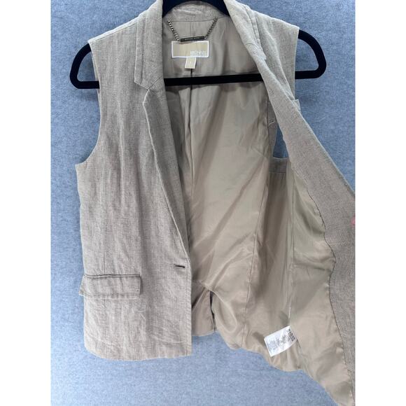 Michael Kors Woman's sz S Oversized Tan Sleeveless Linen Vest Office Workwear - Picture 10 of 10